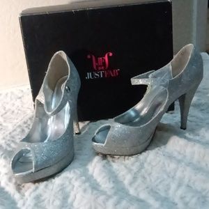 Silver glitter heels